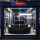 A black Bugatti Chiron on display in London